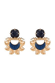 Gold Finish Blue Stone Earrings