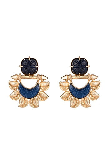 Gold Finish Blue Stone Earrings