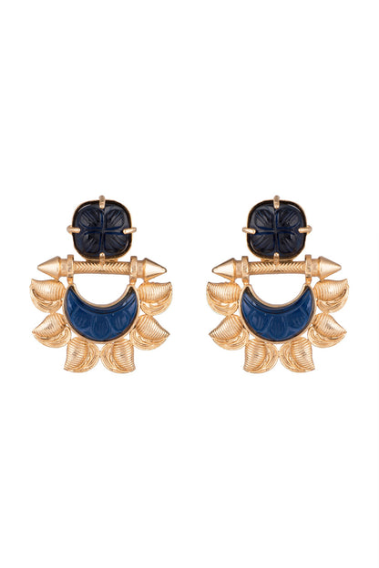 Gold Finish Blue Stone Earrings