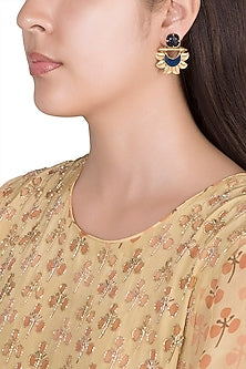 Gold Finish Blue Stone Earrings