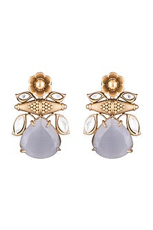 Gold Finish Kundan Polki & Grey Stone Earrings