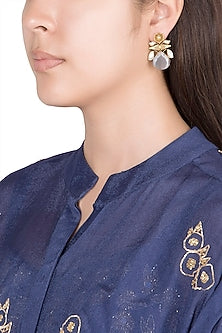 Gold Finish Kundan Polki & Grey Stone Earrings