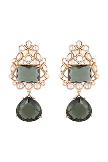 Gold Finish Green Stone & Kundan Polki Earrings