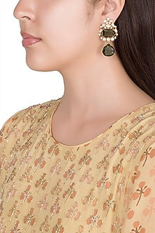 Gold Finish Green Stone & Kundan Polki Earrings