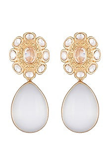 Gold Finish Kundan Polki & White Stone Earrings