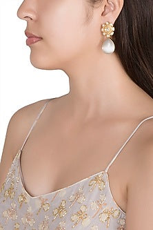 Gold Finish Kundan Polki & White Stone Earrings