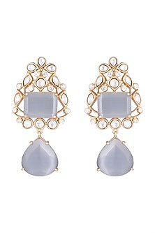 Gold Finish Grey Stone & Kundan Polki Earrings
