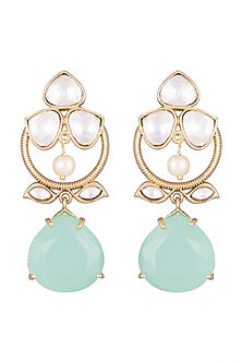 Gold Finish Kundan Polki & Turquoise Stone Earrings