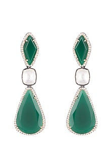 Black Finish Zircon & Kundan Polki Long Earrings