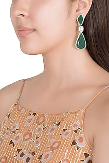 Black Finish Zircon & Kundan Polki Long Earrings