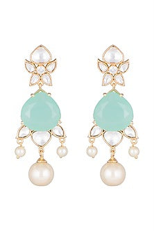 Gold Finish Kundan Polki & Pearl Earrings