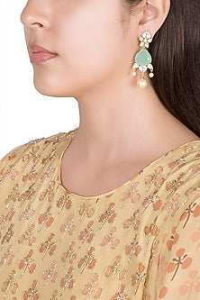 Gold Finish Kundan Polki & Pearl Earrings