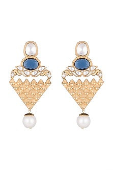Gold Finish Kundan Polki & Pearl Earrings