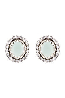 Black Finish Zircon & Sky Blue Stone Stud Earrings