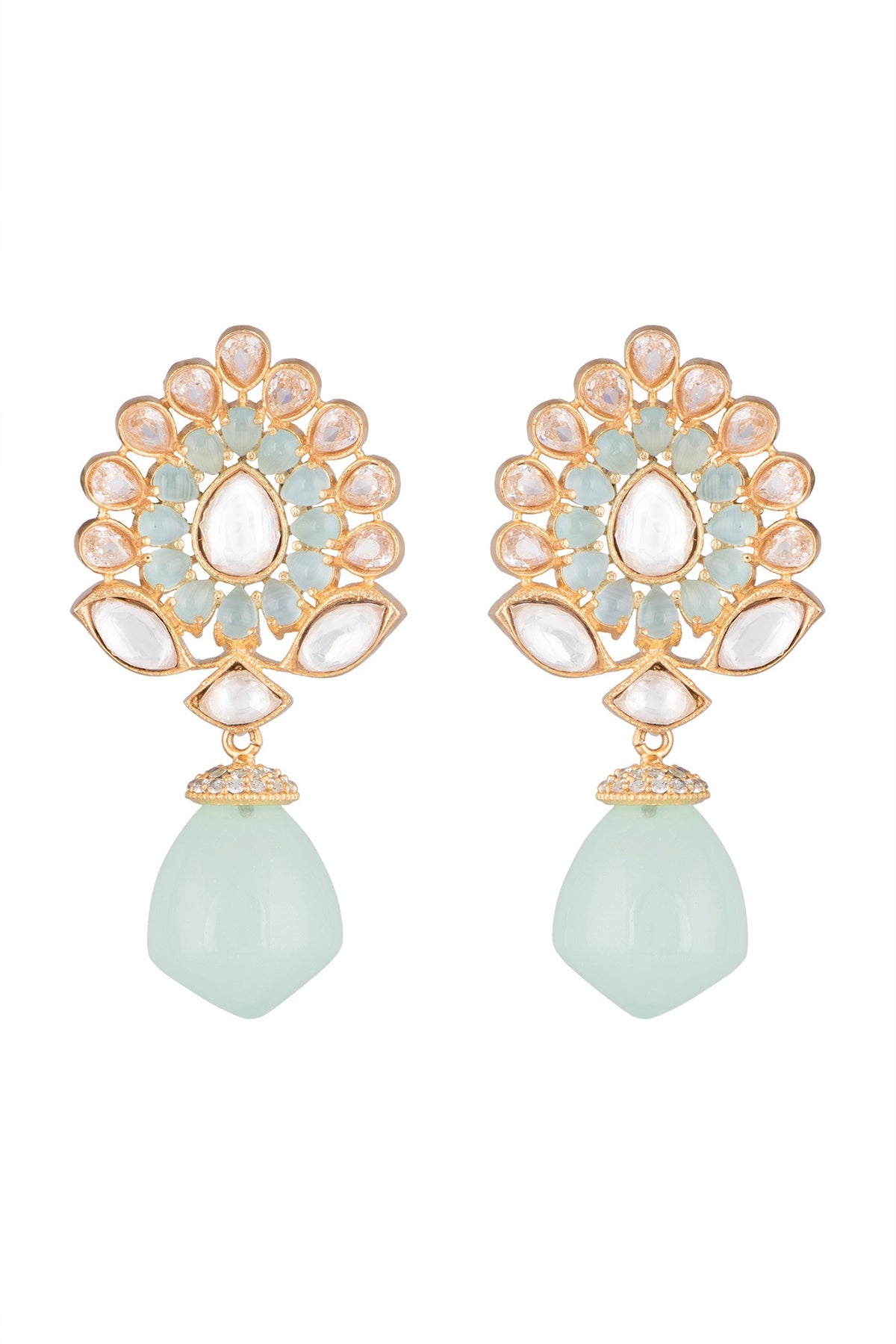 Gold Finish Zircon & Kundan Polki Earrings