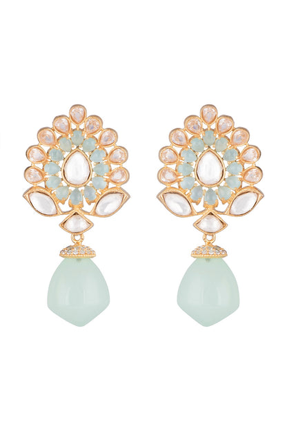 Gold Finish Zircon & Kundan Polki Earrings