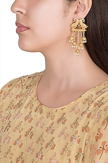 Gold Finish Faux Pearl Jhumka Earrings