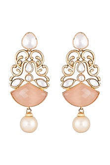 Gold Finish Faux Pearl & Kundan Polki Earrings