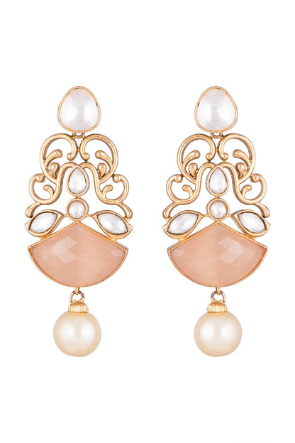 Gold Finish Faux Pearl & Kundan Polki Earrings