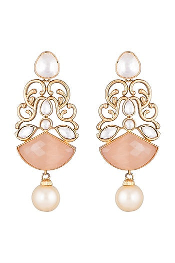 Gold Finish Faux Pearl & Kundan Polki Earrings