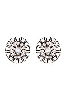 Black Rhodium Finish Zircon & Kundan Polki Stud Earrings
