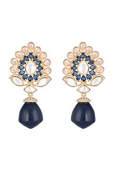 Gold Finish Zircon & Kundan Polki Earrings