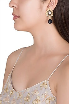 Gold Finish Zircon & Kundan Polki Earrings