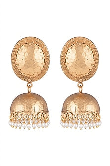 Gold Finish Faux Pearl Jhumka Earrings