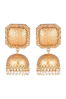 Gold Finish Faux Pearl Earrings