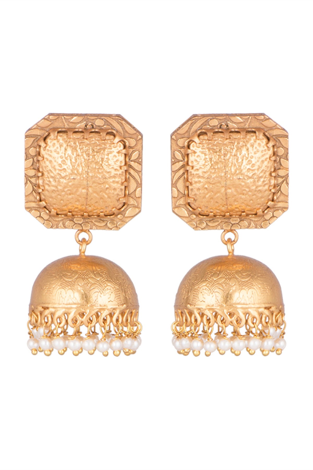 Gold Finish Faux Pearl Earrings