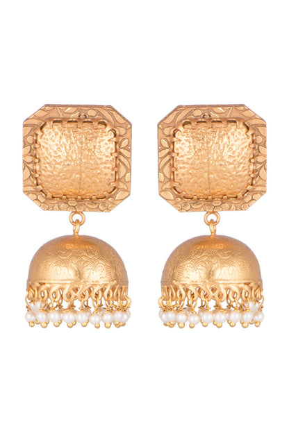 Gold Finish Faux Pearl Earrings