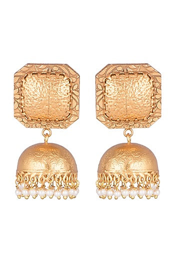 Gold Finish Faux Pearl Earrings