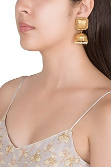 Gold Finish Faux Pearl Earrings