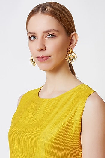 Gold Finish Kundan Polki Temple Earrings