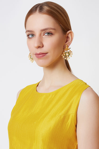 Gold Finish Kundan Polki Temple Earrings