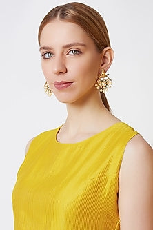 Gold Finish Kundan Polki Temple Earrings