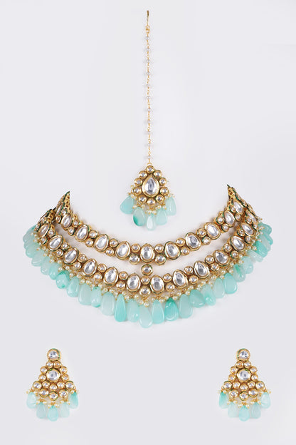 Gold Finish Kundan Polki Necklace Set