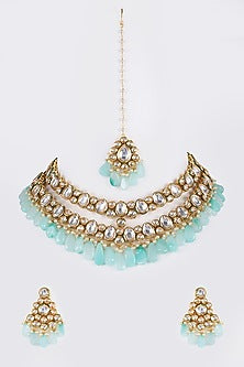 Gold Finish Kundan Polki Necklace Set