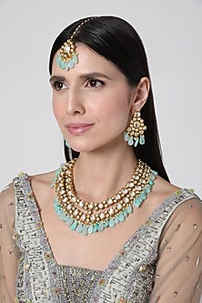 Gold Finish Kundan Polki Necklace Set