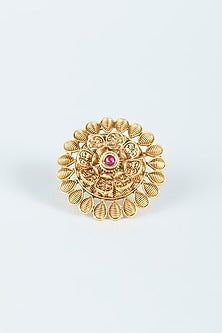 Gold Finish Red Synthetic Stone Ring