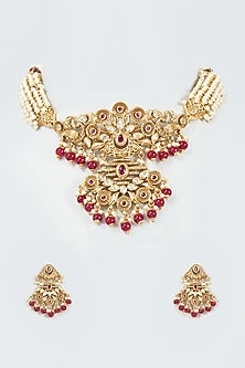 Gold Finish Kundan Polki Temple Choker Necklace Set