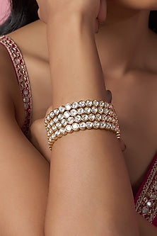 Gold Finish Kundan Polki Bangles (Set Of 4)