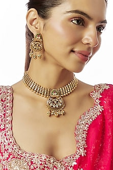 Gold Finish Temple Choker Necklace Set