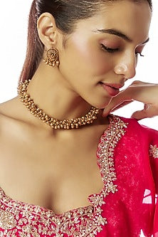 Gold Finish Temple Mala Set