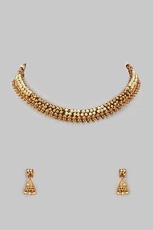 Gold Finish Pearl Temple Necklace Set