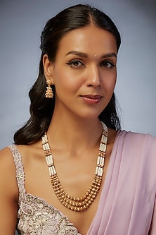 Gold Finish Kundan Polki Temple Mala Set