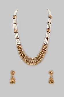 Gold Finish Kundan Polki Temple Mala Set