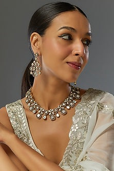 Gold Finish Kundan Polki Necklace Set
