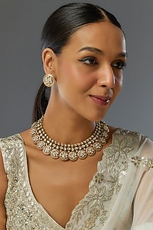 Gold Finish Kundan Polki Necklace Set