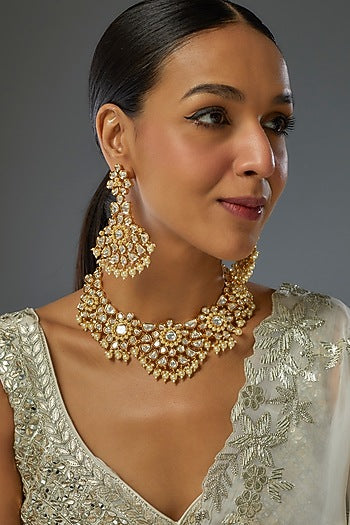 Gold Finish Kundan Polki Necklace Set